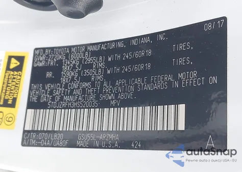 2017 Toyota Highlander Xle из США, поврежденный, VIN 5TDJZRFH3HS520035